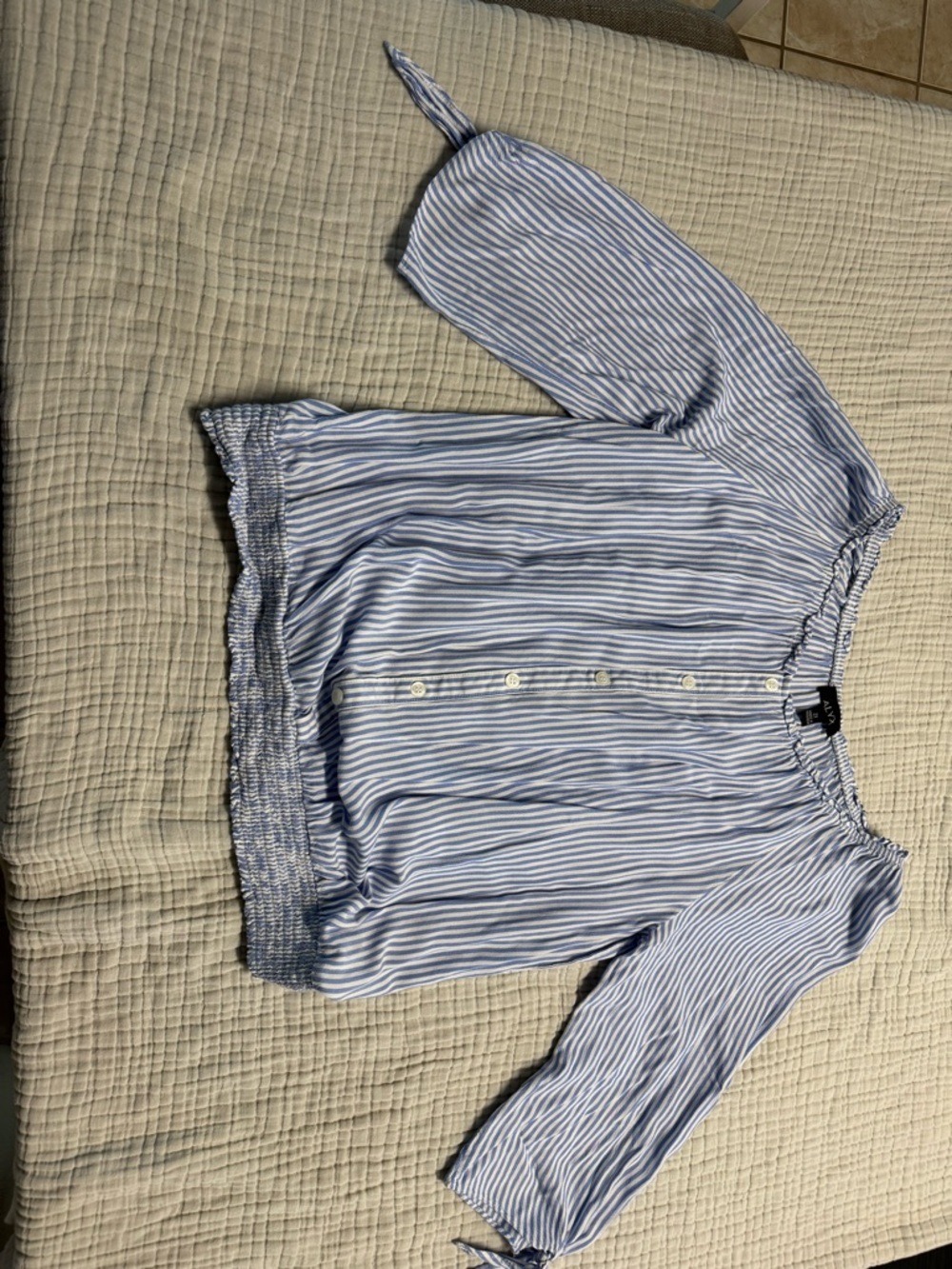 Alyx Blue and White Vertical Stripe Button Blouse
